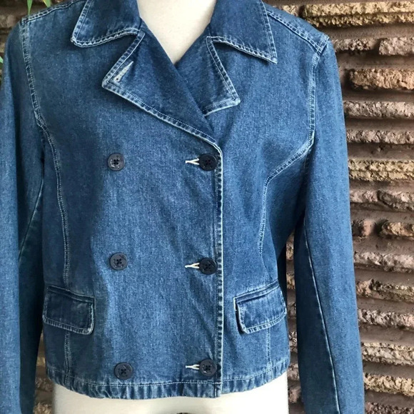 Ann Taylor Denim Jean Double Breasted Nautical Sailor Jacket - Picture 2 of 6